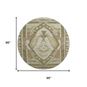 HomeRoots 8' X 10' Tribal Washable Area Rug in Linen Ivory & Khaki - UV Protected, Soft, Durable, Non-Slip Design 707999