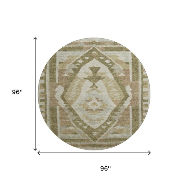 HomeRoots 8' X 10' Tribal Washable Area Rug in Linen Ivory & Khaki - UV Protected, Soft, Durable, Non-Slip Design 707999
