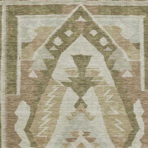 HomeRoots 9' X 12' Linen Ivory Khaki Tribal Area Rug - Washable, UV Protected, Soft & Durable for Any Space 708000