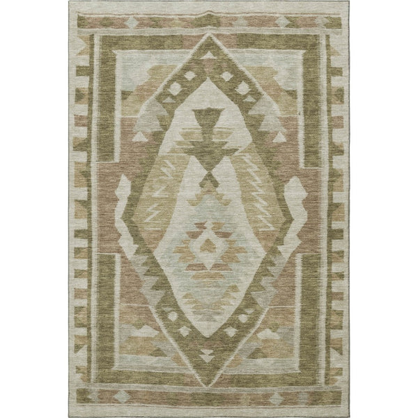 HomeRoots 9' X 12' Linen Ivory Khaki Tribal Area Rug - Washable, UV Protected, Soft & Durable for Any Space 708000