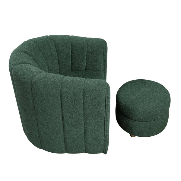 English Elm Modern Swivel Chair with Ottoman in Bouclé Fabric, Solid Wood Frame, Cozy Curved Design for Living Rooms Green 32 L x 31 W x 31.25 H B011P281846