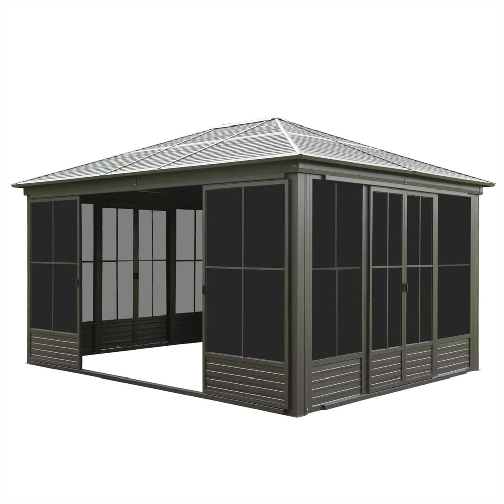 English Elm 12x14ft Outdoor Hardtop Gazebo Aluminum Sunroom with Adjustable Pc Screens All Season W1859P300399