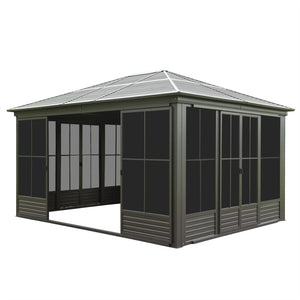 English Elm 12x14ft Outdoor Hardtop Gazebo Aluminum Sunroom with Adjustable Pc Screens All Season W1859P300399