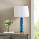 Zirconia Glam/Luxury Faceted Blue Glass Table Lamp