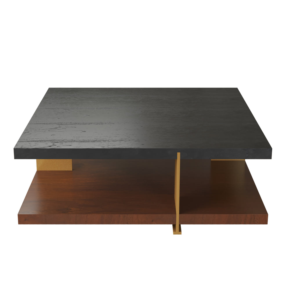 English Elm Classica Rectangle Wood Coffee Table - Elegant Walnut Finish With Black Accents & Two-Tier Storage B341P321202