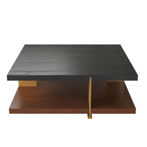 English Elm Classica Rectangle Wood Coffee Table - Elegant Walnut Finish With Black Accents & Two-Tier Storage B341P321202