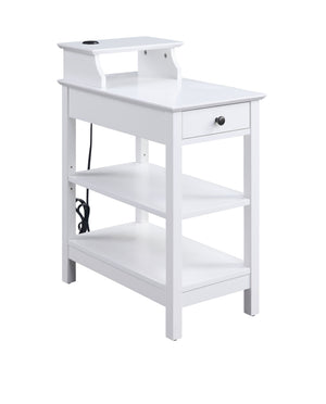 English Elm Slayer White Accent Table with USB Dock, 1 Drawer & 3 Open Shelves, Pine Legs, Modern Storage B2726P287566
