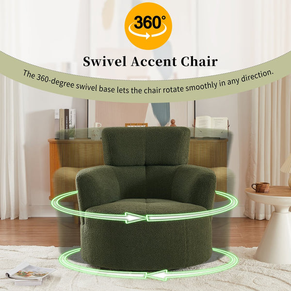 English Elm 360° Swivel Chair - Cozy Upholstered Barrel Accent Chair With Adjustable Headrest For Modern Living Spaces N719P272676F
