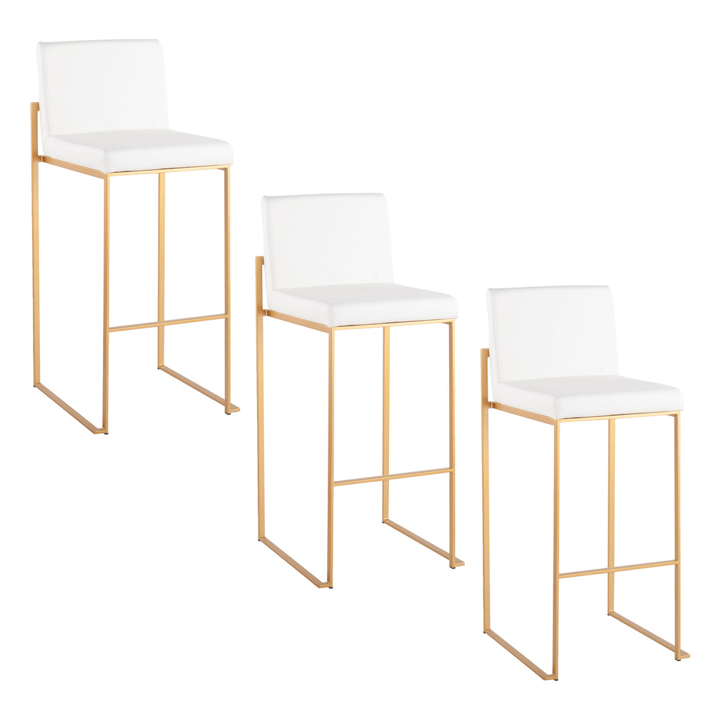 English Elm Fuji 30" Contemporary High Back Barstool Set Of 3 In Gold Steel & White Faux Leather - Chic Comfort B202P222203