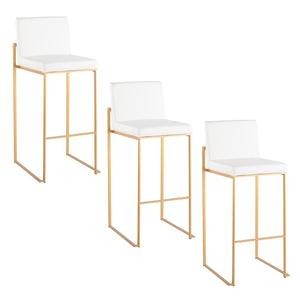 English Elm Fuji 30" Contemporary High Back Barstool Set Of 3 In Gold Steel & White Faux Leather - Chic Comfort B202P222203