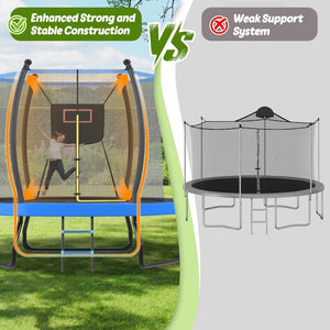 English Elm 10ft Steel Backyard Trampoline with Basketball Hoop Safety Net Padded Poles Ladder N739P307895C