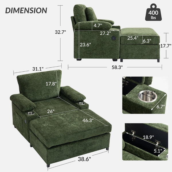 English Elm Ergonomic Oversized Chenille Accent Chair with Lumbar Support and Usb Charging Port W2606P255581