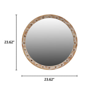English Elm Round Rattan Textured Wall Mirror Natural Woven Frame Bohemian Accent for Any Room W2295P414106