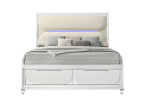 English Elm Tarian Boucle Upholstered Eastern King Bed with Led Lighting and Storage Footboard B2756S00045