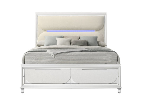 English Elm Tarian Boucle Upholstered Eastern King Bed with Led Lighting and Storage Footboard B2756S00045