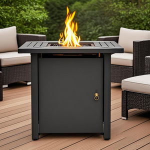 English Elm 30" 30inch Propane Fire Pit Table 50000 BTU Mosaic Ceramic Top Steel Frame ETL Approved Patio Garden Black W853P293851