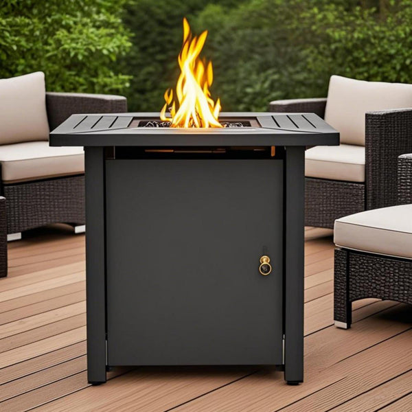 English Elm 30" 30inch Propane Fire Pit Table 50000 BTU Mosaic Ceramic Top Steel Frame ETL Approved Patio Garden Black W853P293851