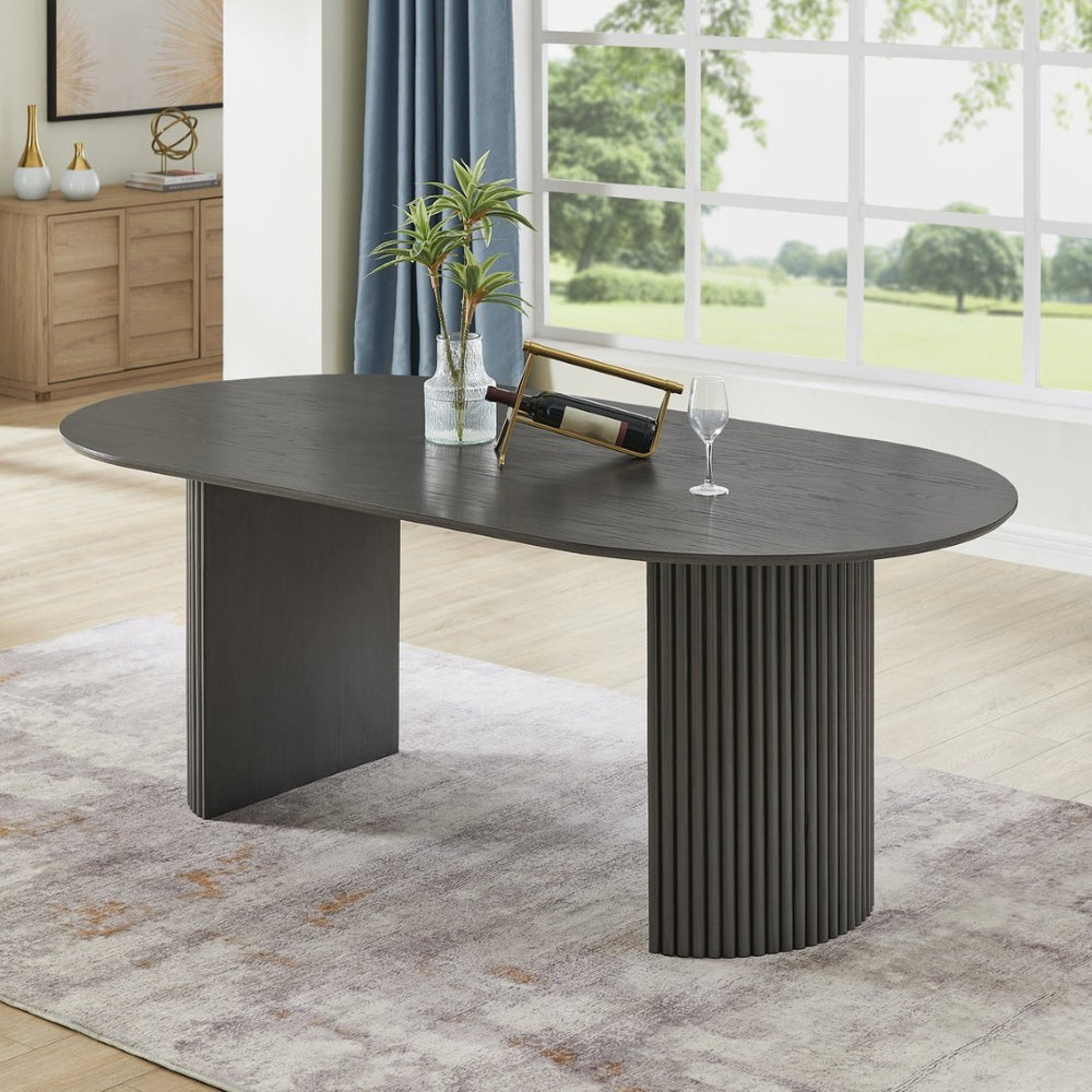 English Elm Venezia Oval Gray Oak Veneer Dining Table Dual Pedestal Base Seats Six Guests B2749S00275