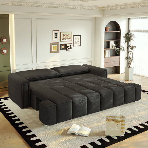 English Elm 90.2" 3-in-1 Convertible Sleeper Sofa Bed with Teddy Fabric & Storage, King-Size Comfort for Living Black W1885S00251