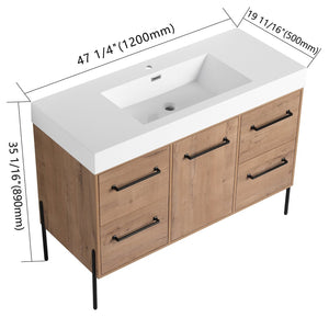 English Elm 48" Floating Bathroom Vanity Dual Ceramic Vessel Sinks Oak Finish Soft Close Doors W999S00527