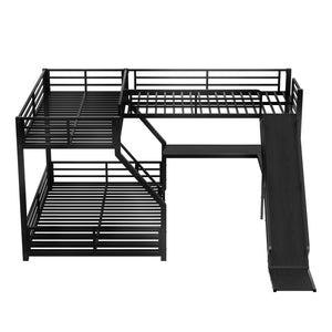 English Elm L-Shaped Triple Bunk Bed With Slide & Usb Ports - Space-Saving Metal Design For Modern Families W1580S00276