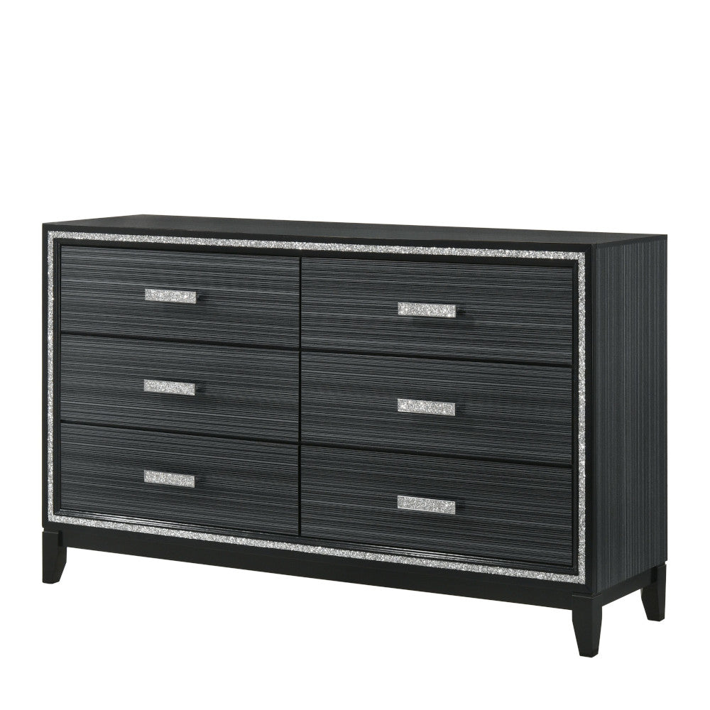 English Elm Haiden Weathered Black Finish Dresser with Six Spacious Drawers, Silver Trim Accent and Durable Craftsmanship Black 66 L x 20 W x 37 H B2726P261898