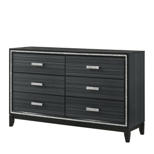 English Elm Haiden Weathered Black Finish Dresser with Six Spacious Drawers, Silver Trim Accent and Durable Craftsmanship Black 66 L x 20 W x 37 H B2726P261898