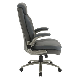 OSP Home Furnishings Big and Tall Ergonomic Office Chair with Lumbar Support Leather Seat 400 Lb Capacity Grey ECH14517BT-EC42