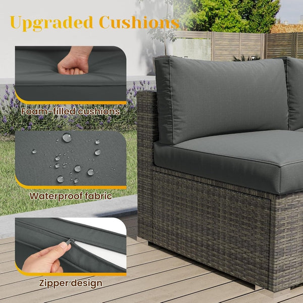English Elm 5-piece Outdoor Modular Pe Rattan Wicker Patio Set with Tempered Glass Coffee Table Gray B082P455127