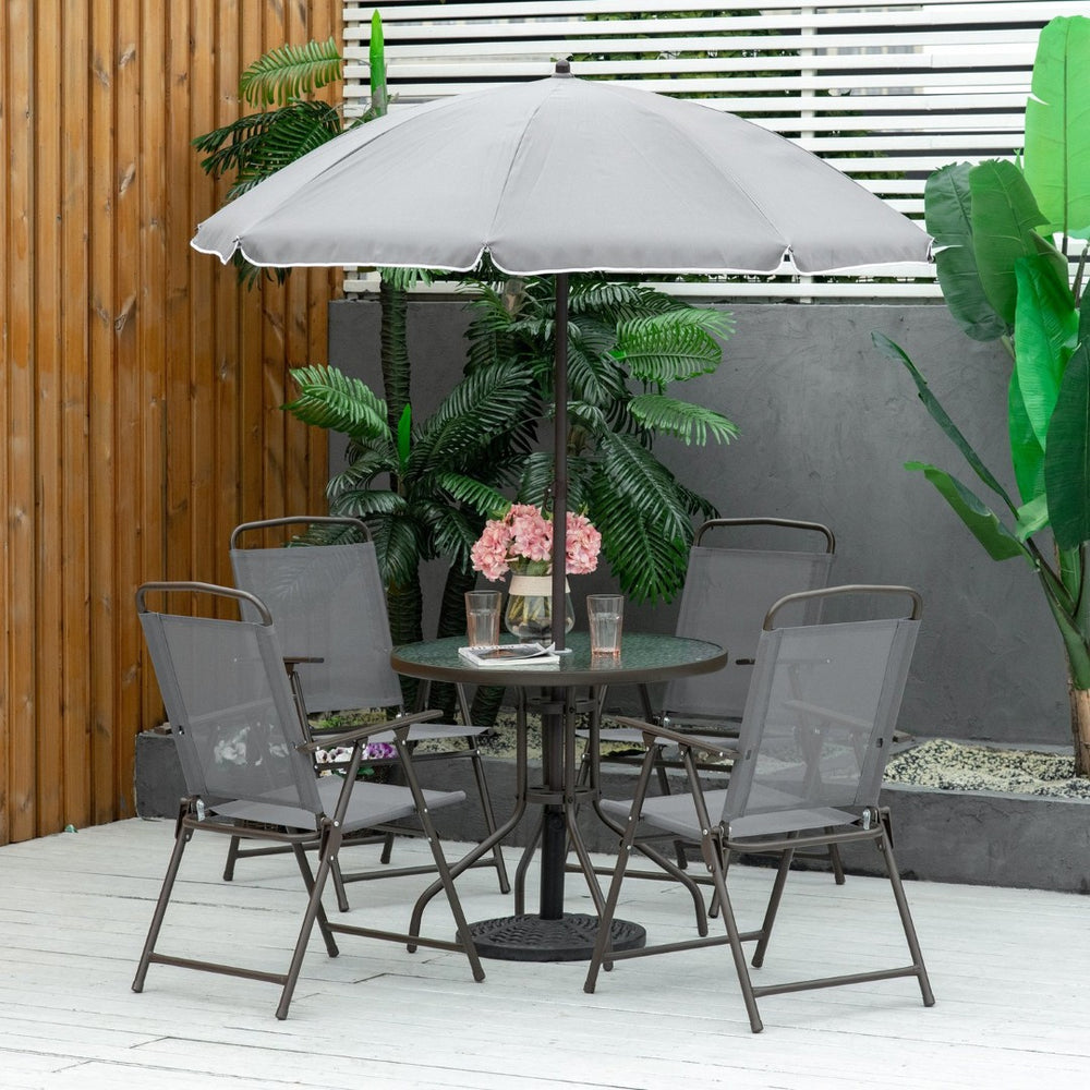 English Elm Outsunny 6-Piece Patio Dining Set With Umbrella – Stylish Outdoor Dining For 4, Gray Folding Chairs W2225P174318-GIGA