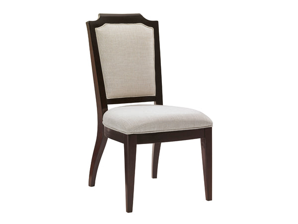 Lexington Candace Upholstered Side Chair Mahogany Saber Legs Ivory Woven Fabric Dining Room 708-882-110111