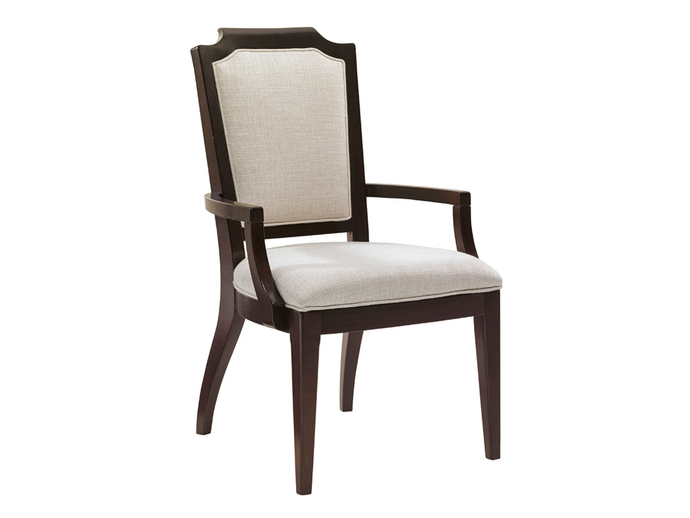 Lexington Candace Upholstered Arm Chair with Saber Legs Brass Hardware and Ivory Basket Weave Fabric 708-883-110111