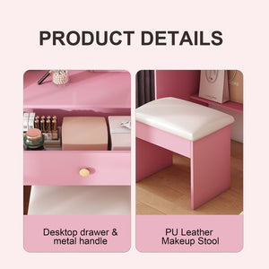 English Elm 3-color Led Vanity Table with Stool Drawers and Built-in Power Hub for Bedroom Pink W2700P457871