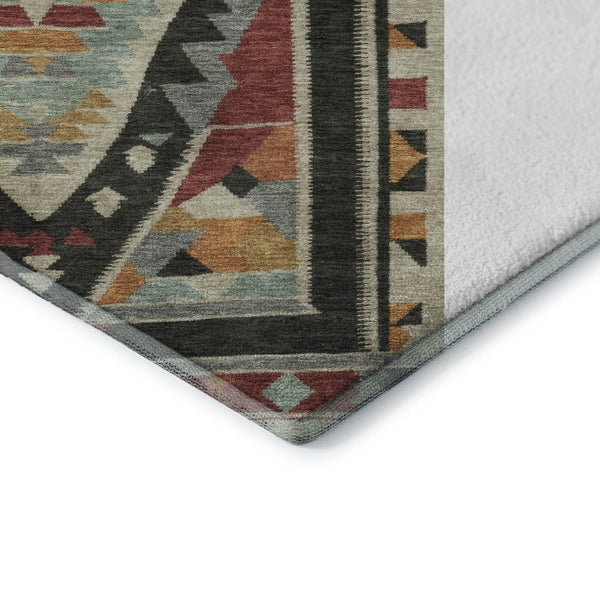 HomeRoots 5' X 8' Vibrant Red Charcoal Gold Tribal Area Rug - Washable, UV Protected, Non-Slip Backing, Durable! 708003