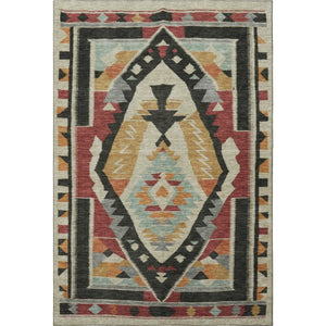 HomeRoots 5' X 8' Vibrant Red Charcoal Gold Tribal Area Rug - Washable, UV Protected, Non-Slip Backing, Durable! 708003