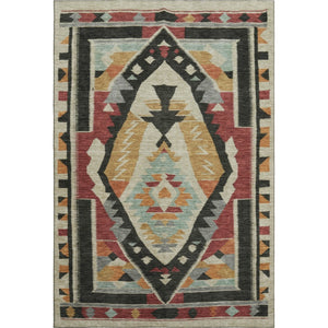 HomeRoots 8' Red Charcoal and Gold Tribal Washable Round Rug - UV Protected, Durable, and Stylish Home Accent 708004