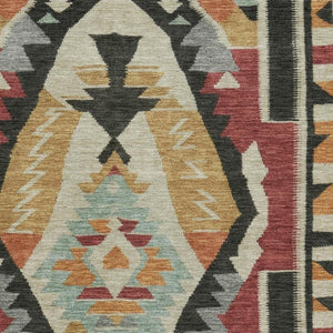 HomeRoots 8' Red Charcoal and Gold Tribal Washable Round Rug - UV Protected, Durable, and Stylish Home Accent 708004