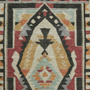 HomeRoots 8' Red Charcoal and Gold Tribal Washable Round Rug - UV Protected, Durable, and Stylish Home Accent 708004