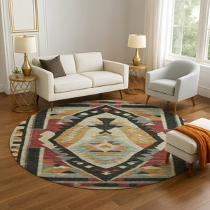 HomeRoots 8' X 10' Bold Red, Charcoal, and Gold Tribal Washable Area Rug with UV Protection for High Traffic Areas 708005