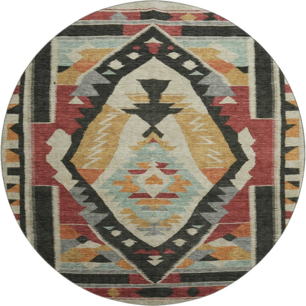 HomeRoots 8' X 10' Bold Red, Charcoal, and Gold Tribal Washable Area Rug with UV Protection for High Traffic Areas 708005