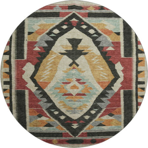 HomeRoots 8' X 10' Bold Red, Charcoal, and Gold Tribal Washable Area Rug with UV Protection for High Traffic Areas 708005