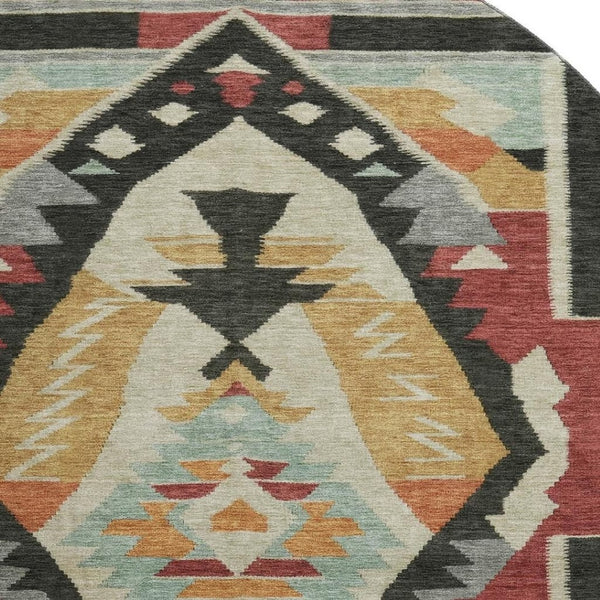HomeRoots 8' X 10' Bold Red, Charcoal, and Gold Tribal Washable Area Rug with UV Protection for High Traffic Areas 708005