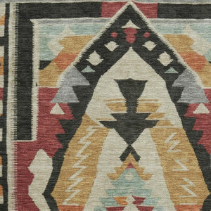 HomeRoots 9' X 12' Vibrant Red, Charcoal & Gold Tribal Washable Area Rug with UV Protection for Busy Homes 708006
