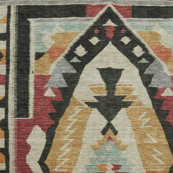 HomeRoots 10' X 14' Red Charcoal Gold Tribal Washable Area Rug - Durable, UV-Protected & Easy to Clean! 708007