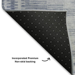 HomeRoots 5' Blue & Denim Blue Geometric Area Rug - Washable, UV Protected, Stain Resistant for Active Homes 708009