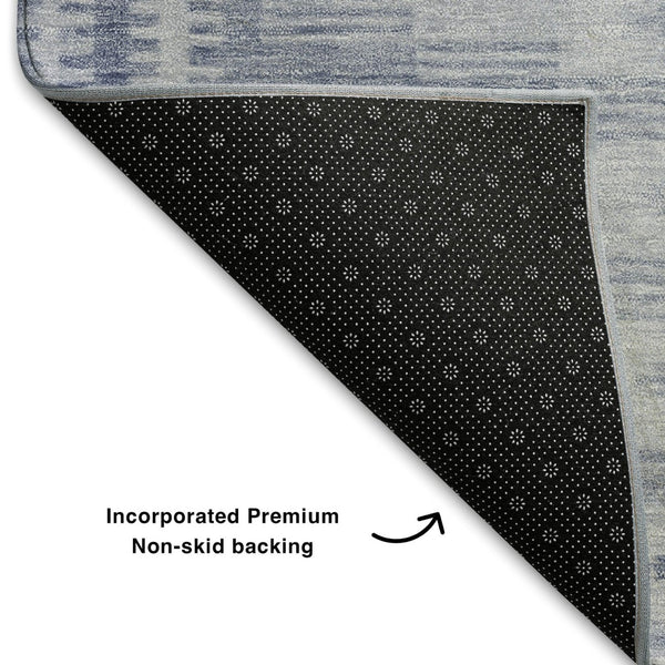 HomeRoots 5' Blue & Denim Blue Geometric Area Rug - Washable, UV Protected, Stain Resistant for Active Homes 708009