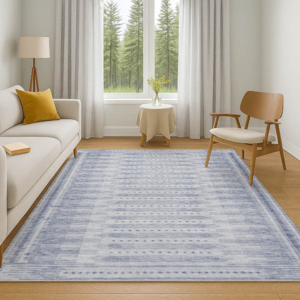 HomeRoots 5' Blue & Denim Blue Geometric Area Rug - Washable, UV Protected, Stain Resistant for Active Homes 708009