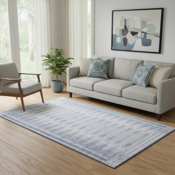 HomeRoots 8' Washable Geometric Round Rug in Blue & Denim – UV Protected, Durable for Kids & Pets, Easy Care 708010