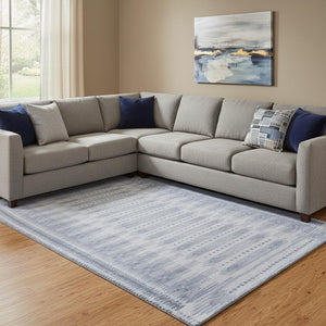 HomeRoots 9' X 12' Blue Geometric Area Rug - Washable, UV Protected, Non-Slip Backing for Busy Homes 708012