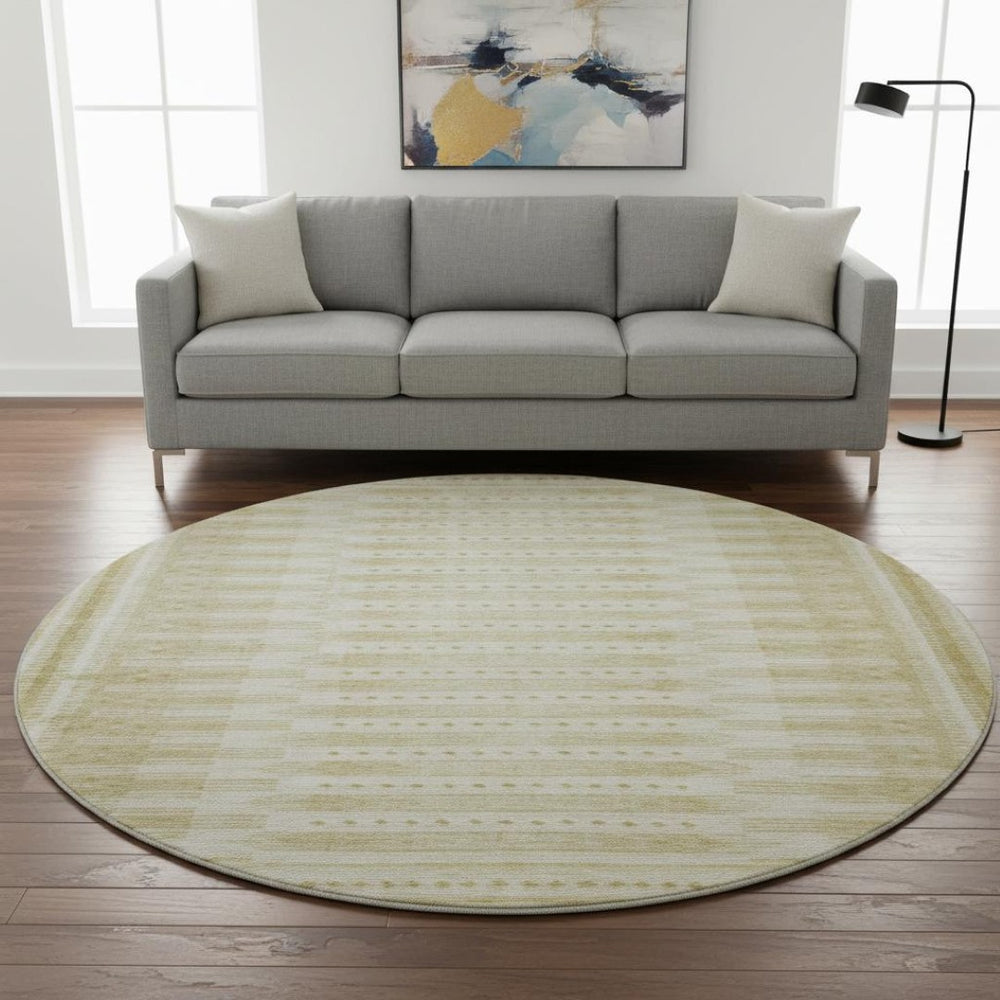 HomeRoots 8' X 10' Gold and Beige Geometric Area Rug - Washable, UV Protected, Stylish for Family Spaces! 708017